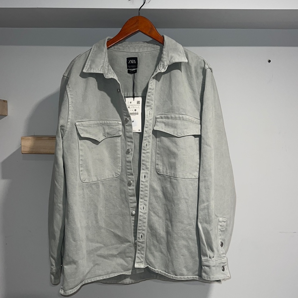 Zara green denim jacket NWT